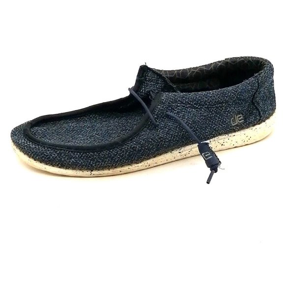 Hey Dude Mens Boat Shoe Wally Blue Heather Lace Up Square Toe Flat‎ Heel 11 - Picture 1 of 11